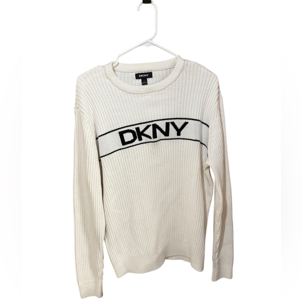 Y2K DKNY Ivory Knit Scoop Neck Ribbed Pullover Sweater - Size Women’s Large